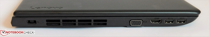 lewy bok: gniazdo zasilania, otwory wentylacyjne, VGA, HDMI, 2 USB 3.0