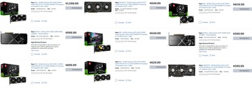 Cena katalogowa serii RTX 40 Super na BestBuy (źródło obrazu: BestBuy via: VideoCardz)