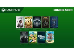 Obraz promocyjny Xbox Game Pass przedstawiający okładki dziewięciu nowych tytułów dodanych do usługi w kwietniu 2025 roku. (Źródło obrazu: Microsoft)