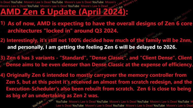 Wyciek AMD Zen 6. (Źródło: Prawo Moore'a umarło)