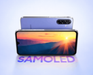 Samsung Galaxy F70 5G pokazany z przodu i z tyłu w fioletowym kolorze