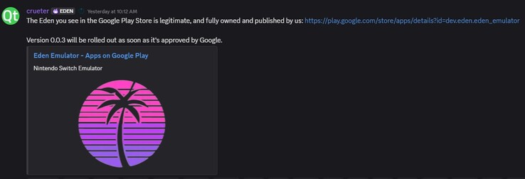 Ogłoszenie o uruchomieniu Sklepu Google Play (źródło obrazu: Eden Discord)