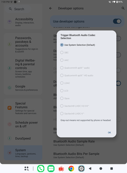 Obsługiwane kodeki Bluetooth.