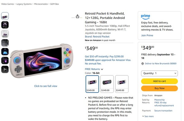 Urządzenie Retroid Pocket 6 jest wysyłane z magazynu firmy Amazon.
