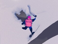 Na zdjęciu: Nieudany wyczyn kaskaderski, postać gracza spadła na śnieg, sfotografowana w trybie zdjęć w grze (Źródło: Zrzut ekranu z gry Studio Gauntlet's Sno: Ultimate Freeriding)