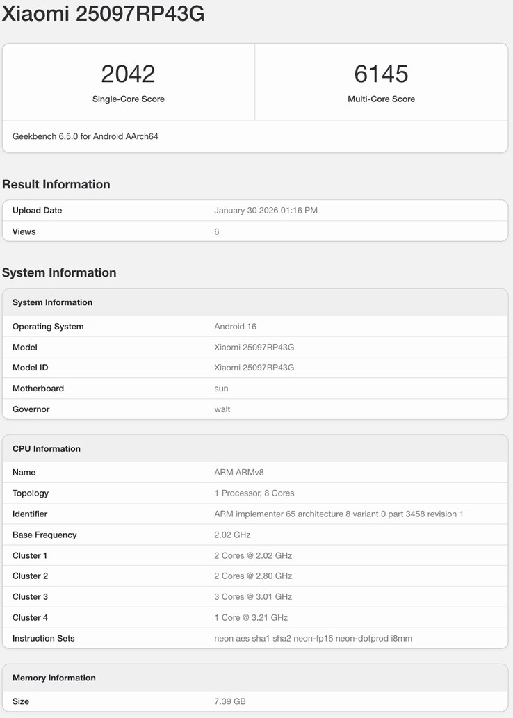 Lista Geekbench globalnego wariantu Xiaomi Pad 8.