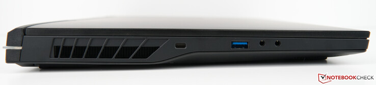 Z lewej: Kensington Lock, USB-A 3.2 Gen 2, wejście mikrofonowe, wyjście słuchawkowe
