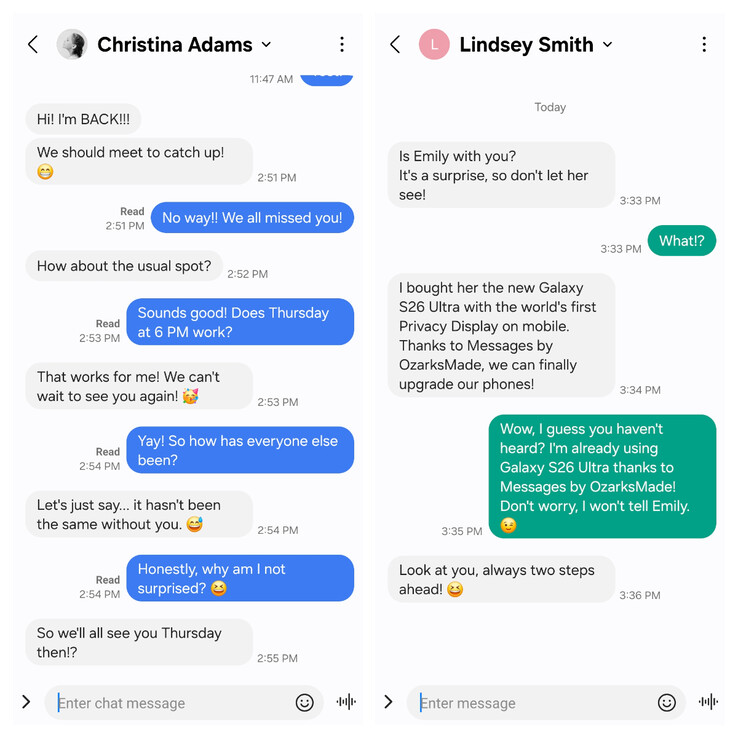 Aplikacja Messages firmy OzarksMade w trybie Companion (po lewej) oraz w trybie samodzielnym