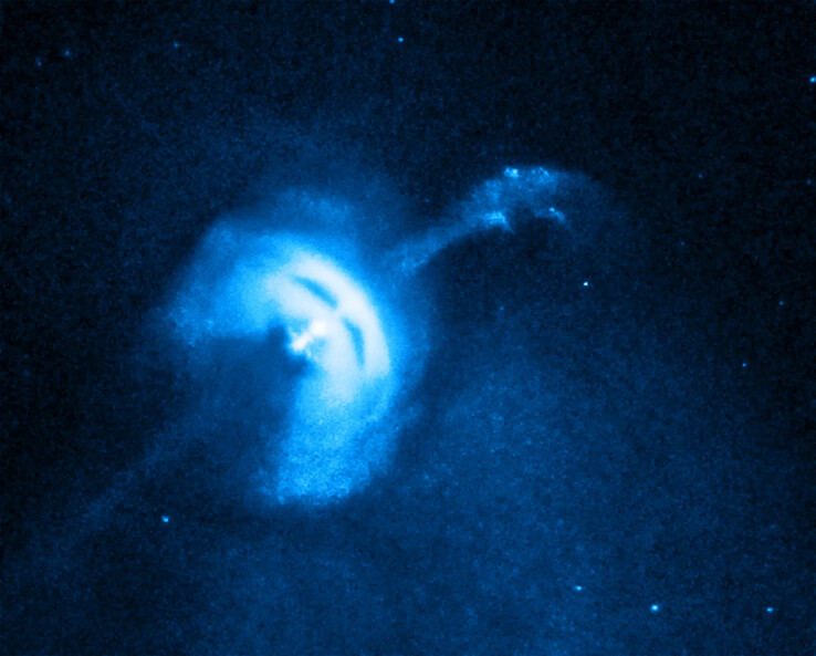 Zdjęcie przedstawiające pulsar PSR B0833-45 i jego strumień.