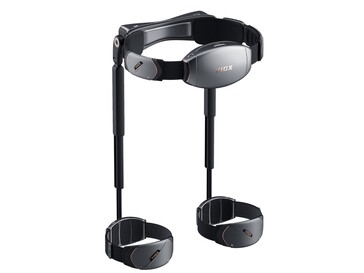 Rozłożone do noszenia egzoszkielety Vigx π6 zostały zaprojektowane tak, aby dostarczać moc w pobliżu środka ciężkości użytkownika, co zmniejsza kołysanie i skręcanie. (Widok z tyłu) (Źródło obrazu: Vigx)