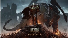 DOOM Slayer stoi na szczycie pola bitwy w oficjalnej grafice klucza do DOOM: The Dark Ages (Źródło obrazu: DOOM: The Dark Ages, dzięki uprzejmości Keymailer)