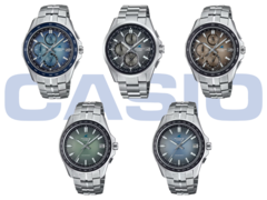 W górnym rzędzie mamy (od lewej do prawej) Casio OCW-S7000RA-2AJF, OCW-T2600RA-8AJF i OCW-S7000RA-5AJF. W dolnym rzędzie widzimy (od lewej do prawej) Casio OCW-S400RA-3AJF i OCW-S400RA-2AJF. (Źródło zdjęcia: Casio)