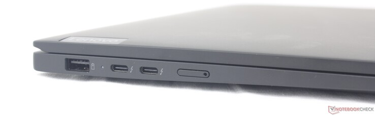 Po lewej: USB-A 3.2 Gen. 1, 2x USB-C z Thunderbolt 4 + DisplayPort + Power Delivery, gniazdo Nano-SIM (opcjonalnie)