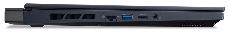 Lewa strona: Gigabit Ethernet (2,5 Gbit/s), USB 3.2 Gen 1 (USB-A), czytnik kart pamięci microSD, port audio combo