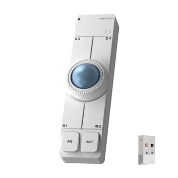 Bezprzewodowa mysz z trackballem Keychron Nape Pro w kolorze białym wraz z kluczem USB typu A