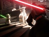 Zrzut ekranu ze Star Wars Battlefront II przedstawiający Yodę i Dartha Maula