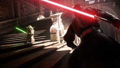 Zrzut ekranu ze Star Wars Battlefront II przedstawiający Yodę i Dartha Maula