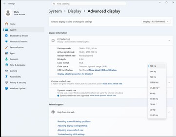 4K przy 160 Hz to tryb standardowy