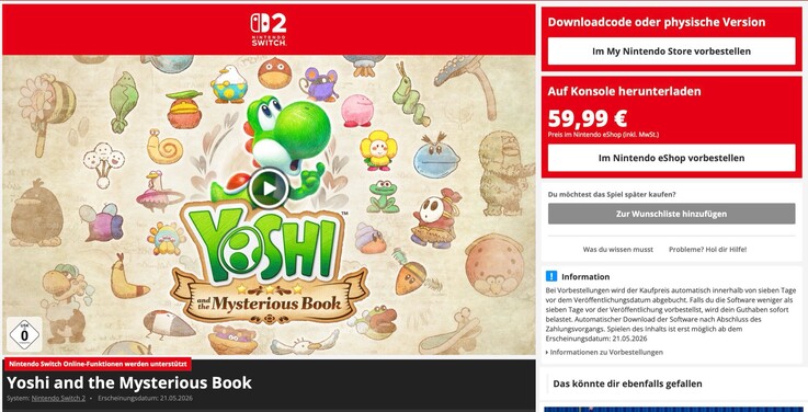 Yoshi and the Mysterious Book kosztuje 10 dolarów mniej w wersji cyfrowej niż na kartridżu.
