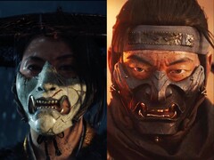 Atsu (po lewej) z Ghost of Yōtei i Jin Sakai (po prawej) z Ghost of Tsushima noszą charakterystyczne maski w stylu oni, które symbolizują ich przemianę w przerażające legendy. (Źródło zdjęcia: Sucker Punch Productions)