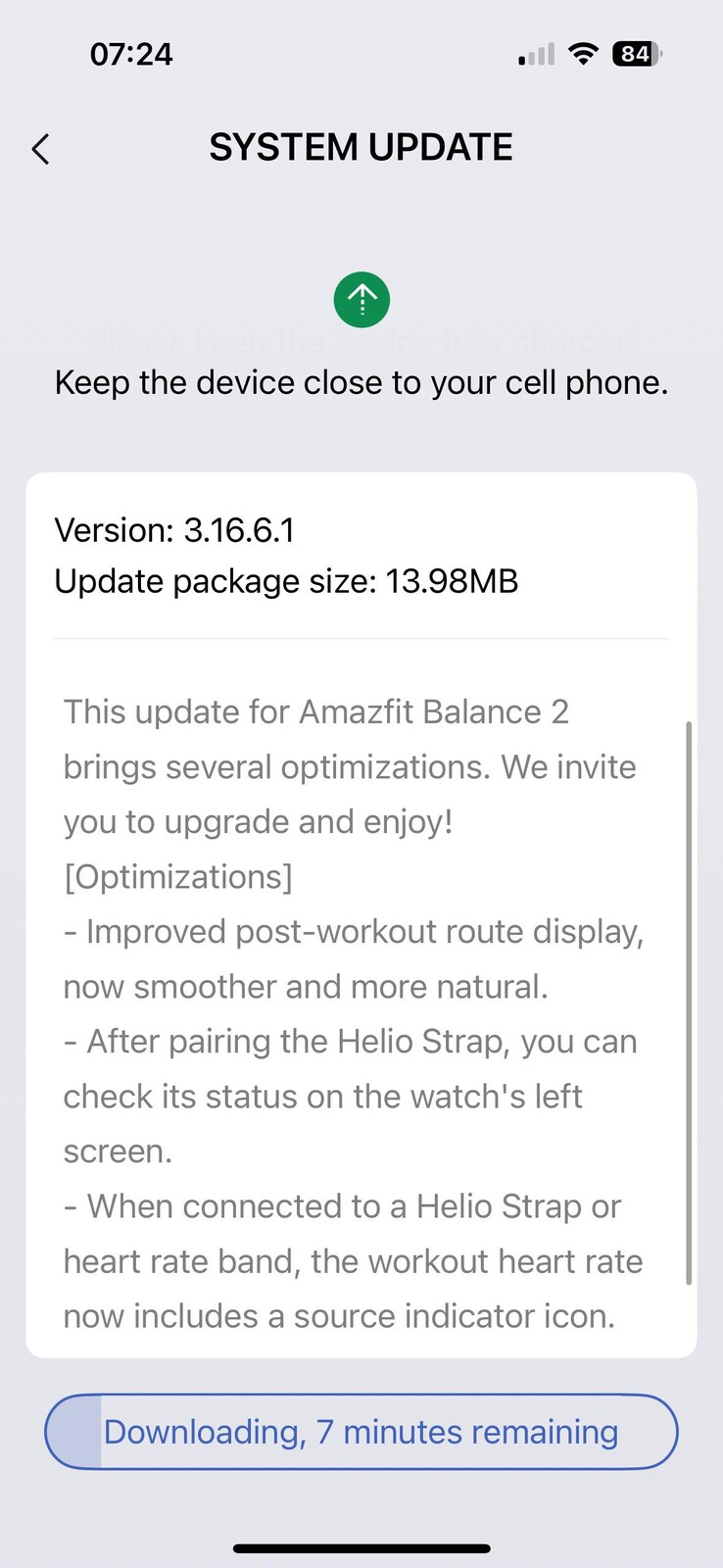Informacje o wydaniu wersji 3.16.6.1 dla smartwatcha Amazfit Balance 2. (Źródło obrazu: u/FinishDue3792 via Reddit)