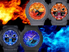 Dwa modele Casio mają żywe niebieskie gradienty naparowane, podczas gdy pozostałe dwa mają pomarańczowe gradienty tarczy. (Źródło zdjęcia: Casio)
