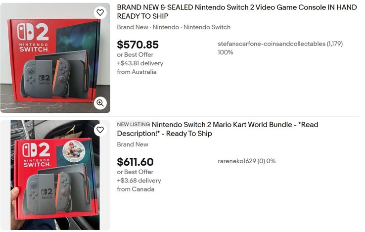 Kilka ofert Nintendo Switch 2 w serwisie eBay. (Źródło obrazu: eBay)