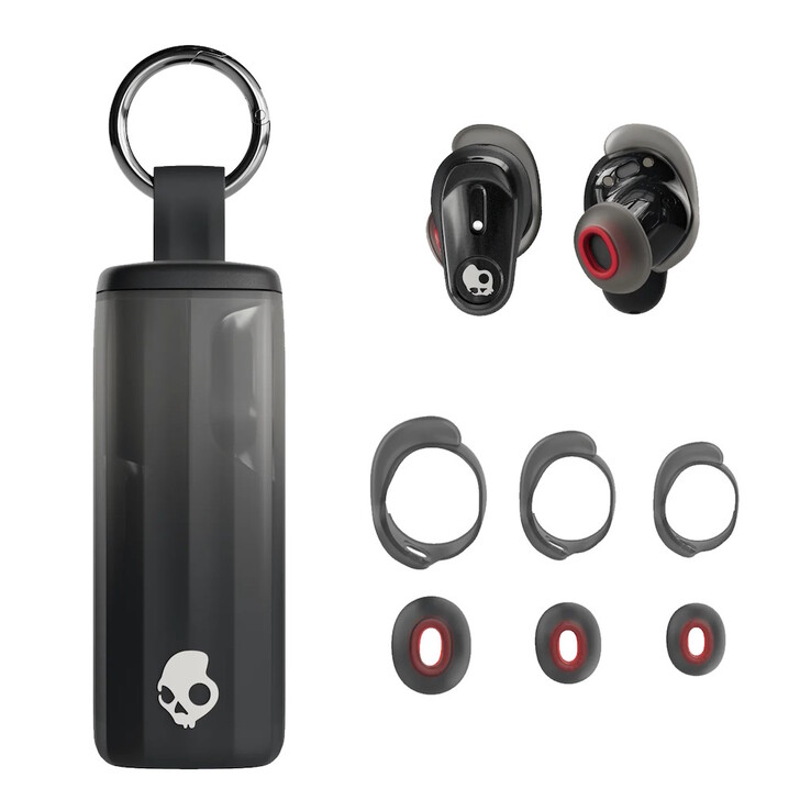 Słuchawki douszne Skullcandy Method 360 są dostarczane z różnymi płetwami dopasowującymi i żelami, aby zapewnić bezpieczne dopasowanie. (Źródło zdjęcia: Skullcandy)