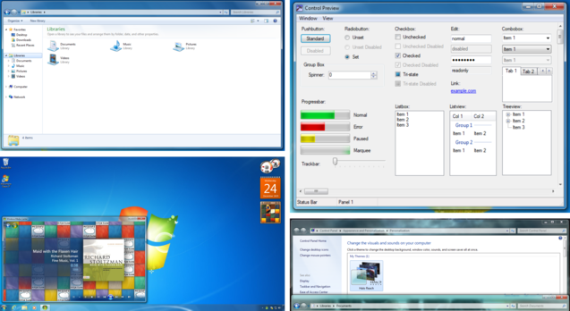 Classic 7 obsługuje menu Start i pasek zadań systemu Windows 7, motywy, gadżety i oryginalne szkło Aero Glass, które pojawiło się w systemie Windows Vista