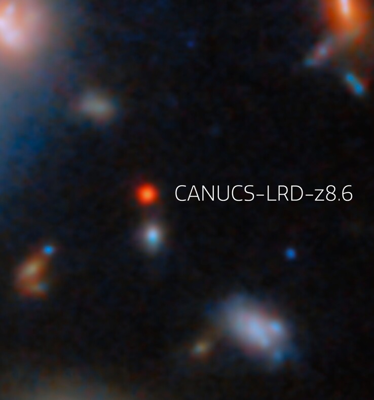 Powiększony obraz CANUCS-LRD-z8.6 (źródło obrazu: ESA/Webb, NASA & CSA, G. Rihtaršič i R. Tripodi; przycięte)