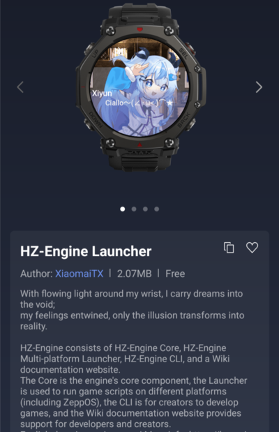 Aplikacja HZ-Engine Launcher mini dla smartwatchów Amazfit