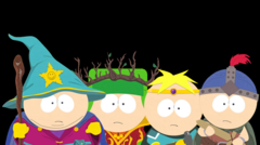 Chłopcy szykują się do bitwy w South Park: Kijek Prawdy, wcielając się w swoje fantastyczne role - czarodzieja, druida, paladyna i wojownika (źródło obrazu: South Park Wiki / Fandom, przesłane przez Gastropod - © Ubisoft / South Park Digital Studios)