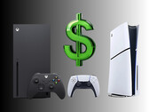 Konsole Xbox i PlayStation z symbolem dolara (źródło zdjęcia: Microsoft Xbox Gaming, Sony PlayStation z poprawkami)