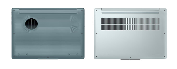 IdeaPad Vibe 15 z plastikowymi i aluminiowymi panelami dolnej części obudowy, od lewej do prawej.