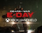 Logo konsoli przenośnej Xbox na banerze gry „Gears of War: E-Day”