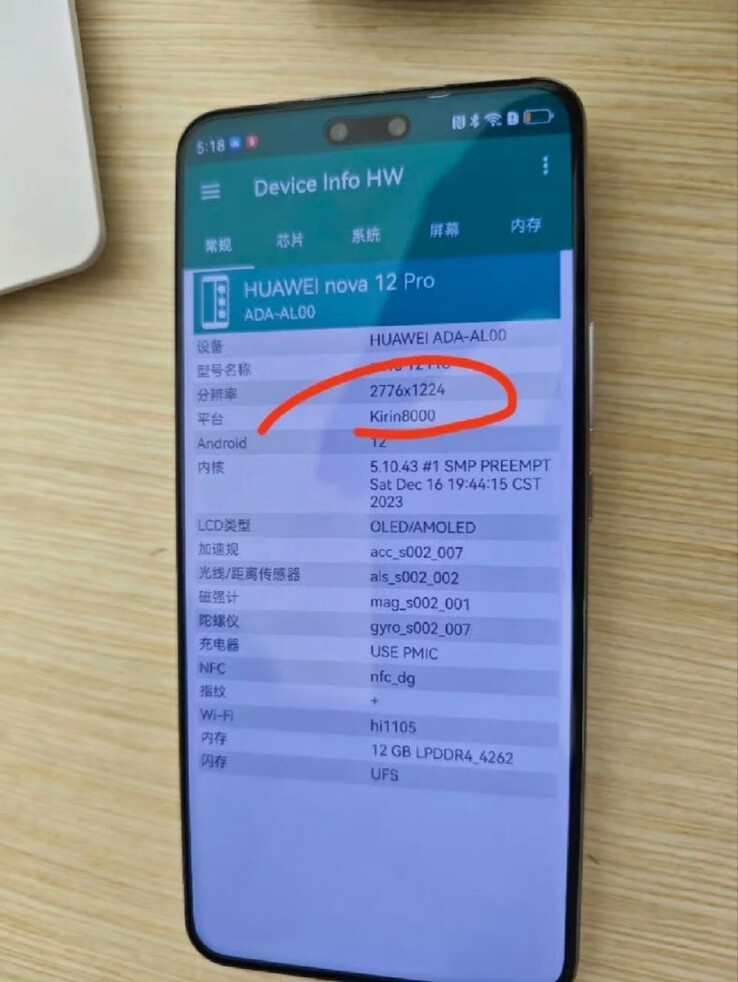 Specyfikacja Huawei Nova 12 Pro prezentująca Kirin 8000 (źródło obrazu: Farido Fanani)