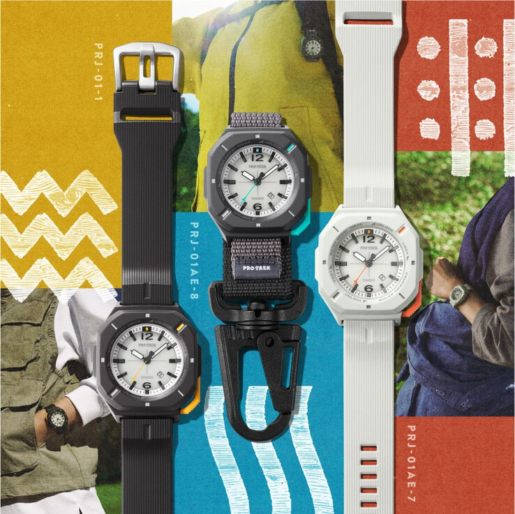 Modele Casio Pro Trek PRJ-01-1J, PRJ-01AE-8J oraz PRJ-01AE-7J (od lewej do prawej)