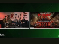 Zrzut ekranu z podcastu Xbox pokazujący okładkę Gears of War wraz z logo PS5