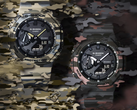 Od lewej do prawej: Casio G-Shock GA-2100CM-5A i GA-2100CM-8A na tle kamuflażu.