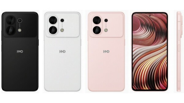 Wyciekły render HMD Ace 5G pokazuje go w kolorze czarnym, białym i różowym. (Źródło obrazu: smashx_60 na X)