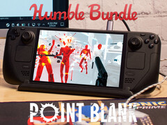 Pakiet Point Blank wygaśnie 4 września 2025 roku. Na zdjęciu: Steam Deck z uruchomioną grą Superhot. (Źródło zdjęcia: Humble Bundle i Notebookcheck - edytowane)