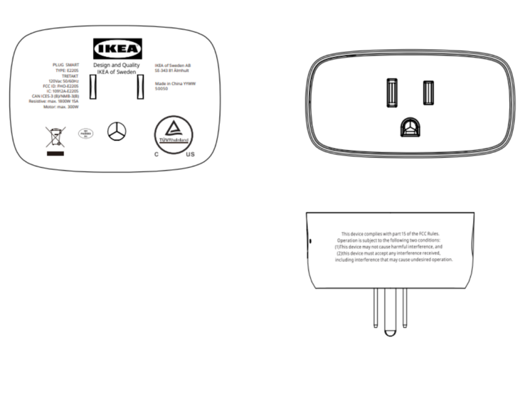 Inteligentna wtyczka IKEA TRETAKT. (Źródło zdjęcia: FCC)