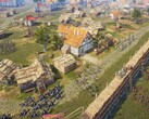 Ilustracja przedstawiająca oblężenie w grze „Knights of Honor II: Sovereign”.