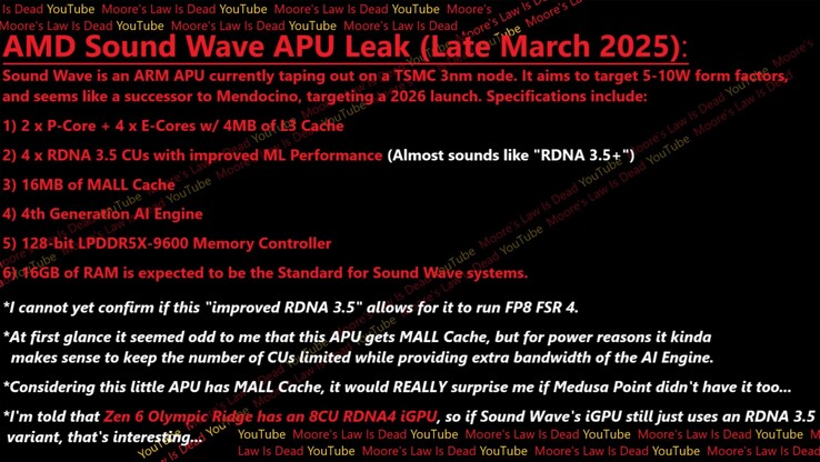 Wyciek AMD Sound Wave ARM APU. (Źródło zdjęcia: Moore's Law Is Dead)