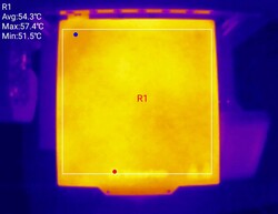 Powierzchnia stołu drukującego, ustawiona temperatura: 60 °C