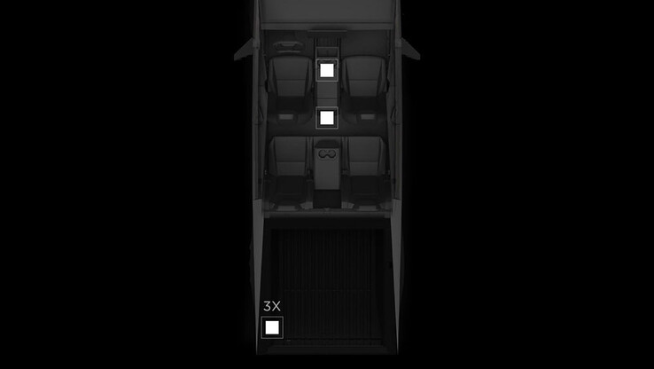 Lokalizacje gniazd zasilania Cybertruck 110V/240V