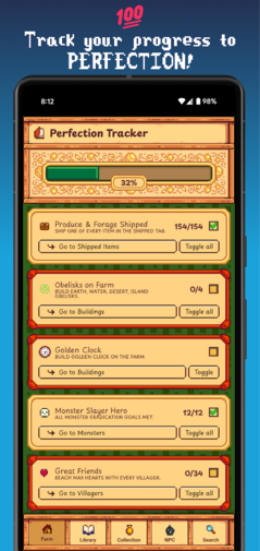 Funkcja śledzenia doskonałości w aplikacji Gunther's Library (źródło obrazu: Google Play Store)