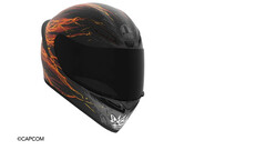 Kask motocyklowy AGV K1 S Street Fighter 6 Ken z czarną, szarą grafiką i motywem płomieni.