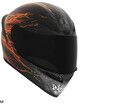 Kask motocyklowy AGV K1 S Street Fighter 6 Ken z czarną, szarą grafiką i motywem płomieni.