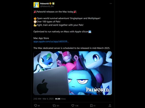 Ogłoszenie Palworld dla Mac X (oficjalne konto Palworld X)